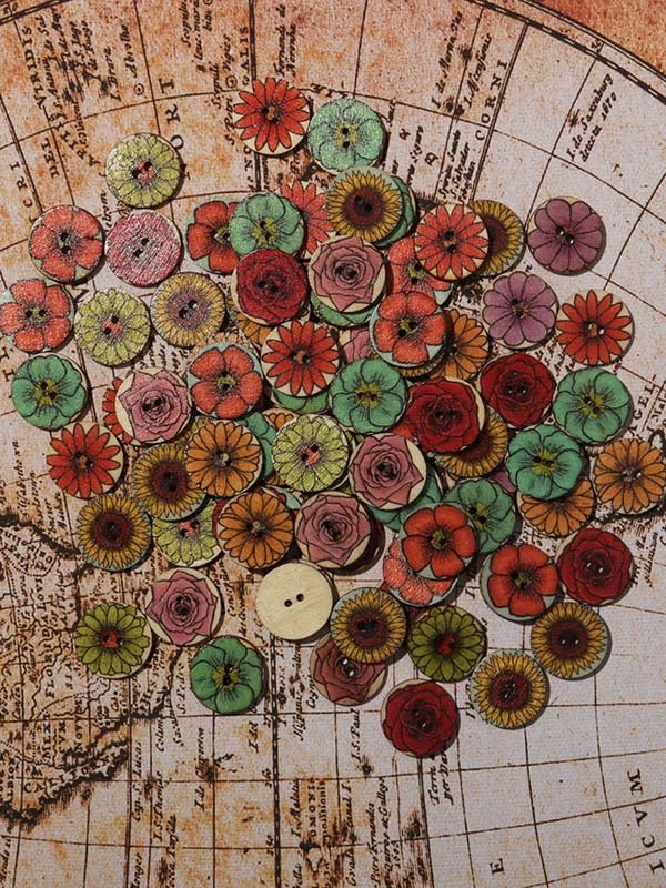 Vintage Colorful Printed Round Buttons