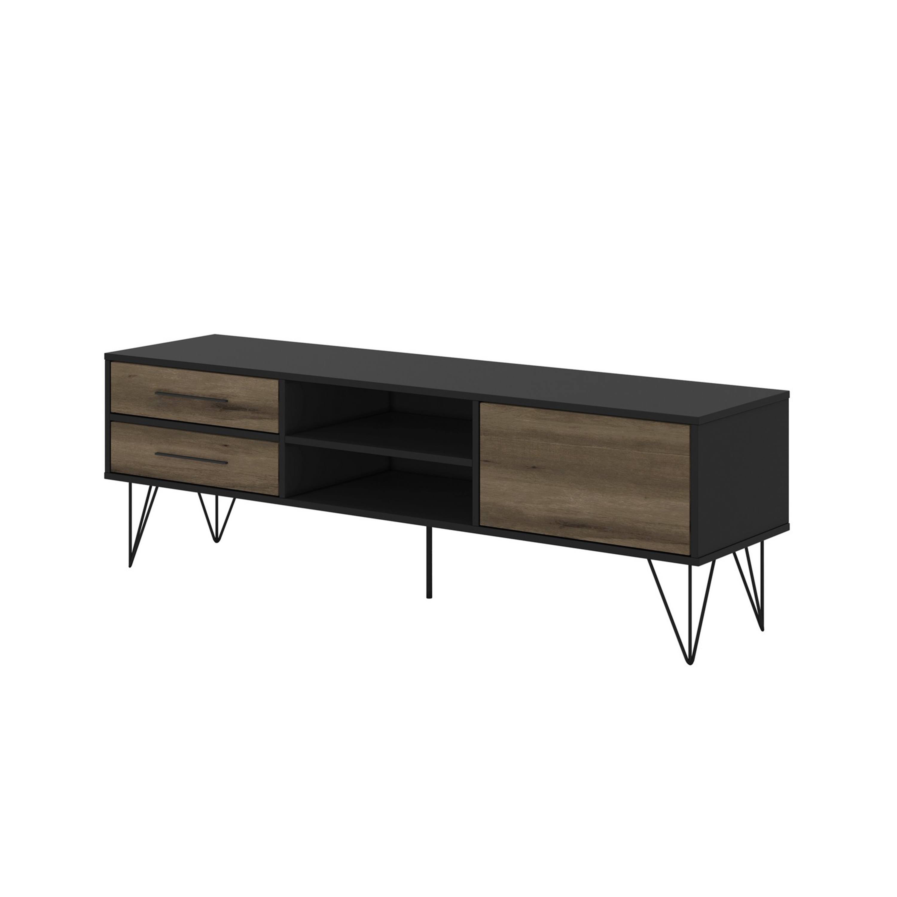 The Urban Port 60 inch Wood and Metal TV Entertainment Stand with 4 Drawers, Brown and Black