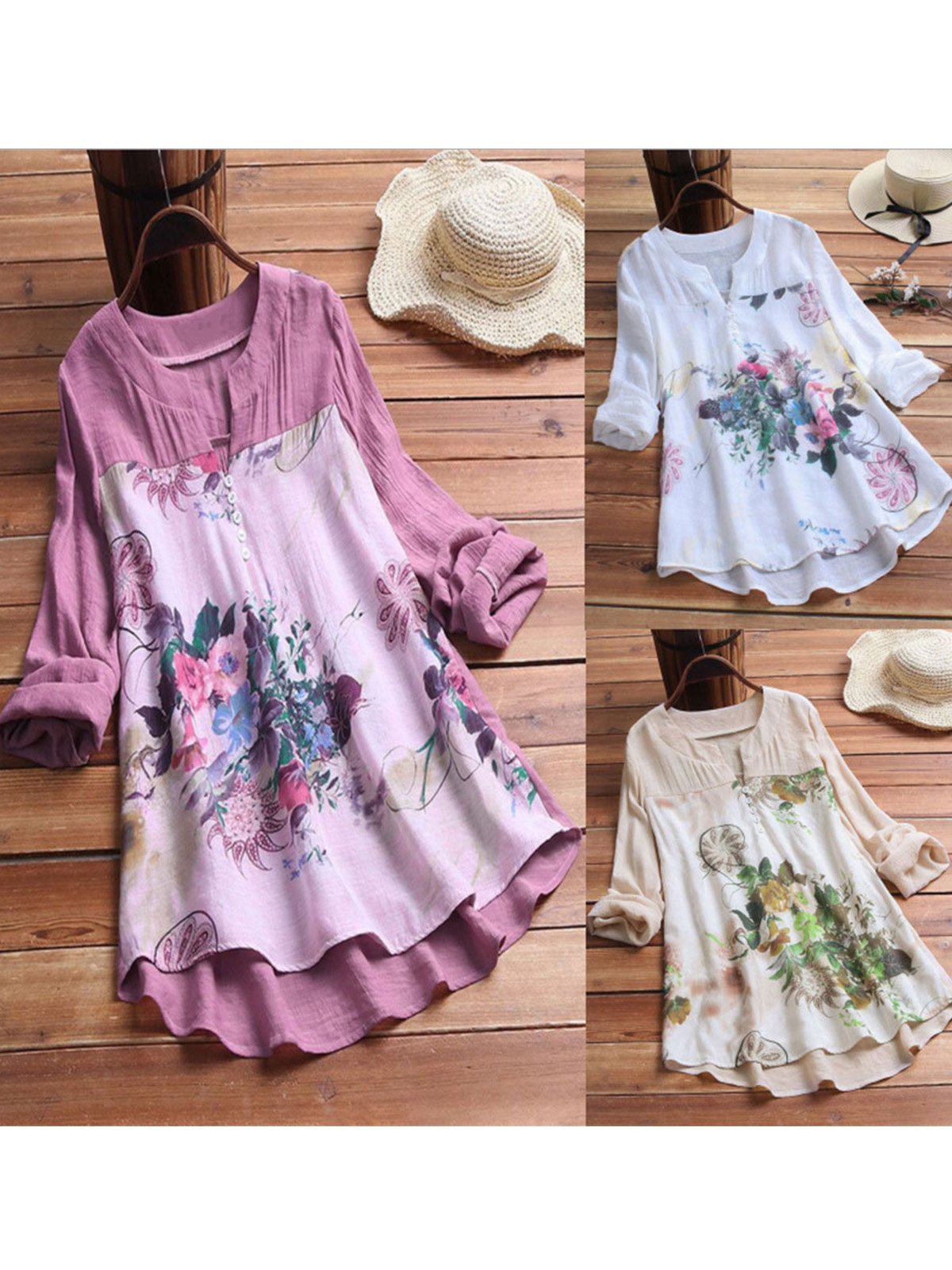 Women Casual Printed Tops Tunic Blouse Shirt