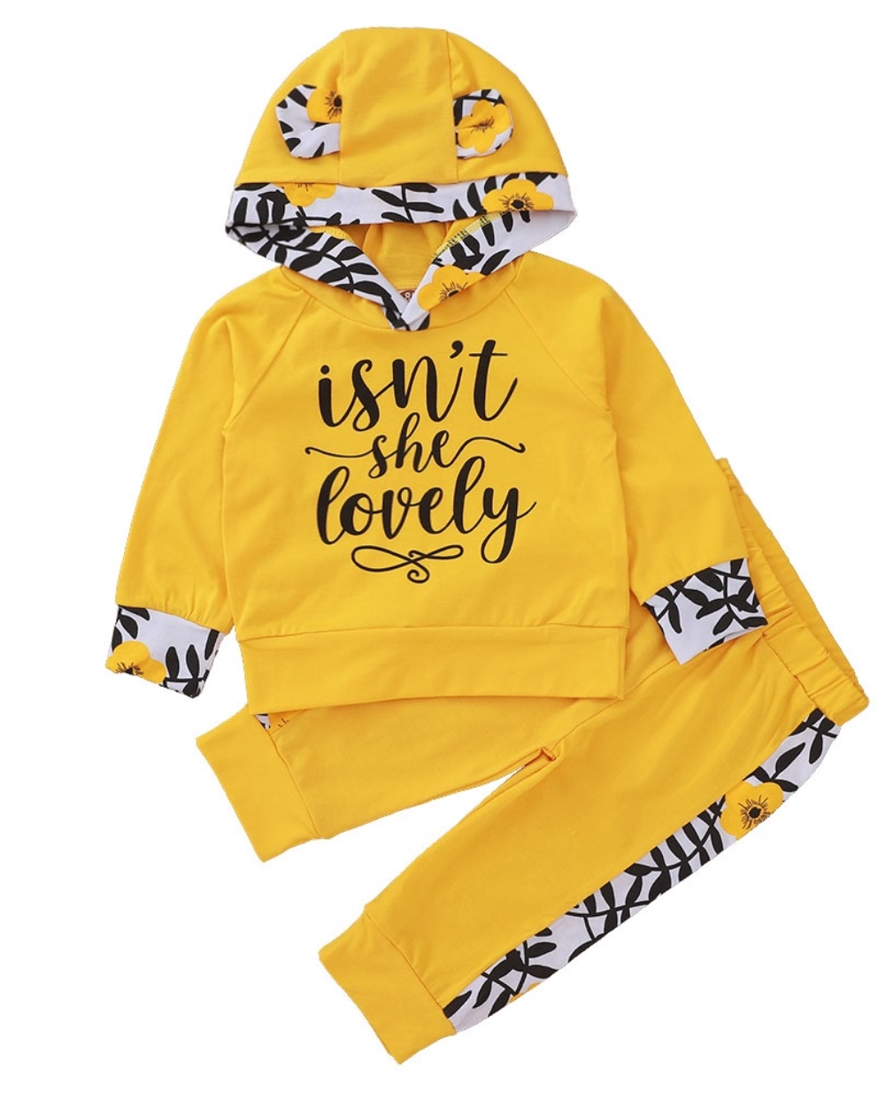 Floral Print Girl Long Sleeve Hoody Tracksuit