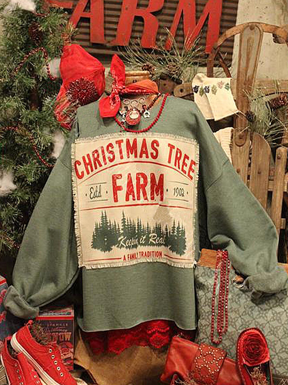 Christmas loose long sleeve printed sweatshirt