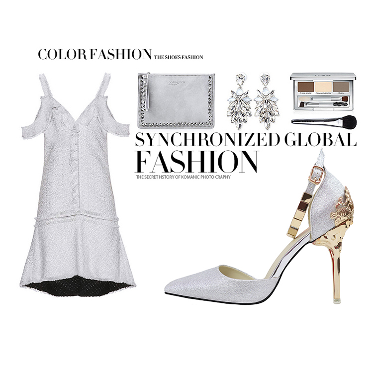 10CM Carved Metal Chain Pointed Toe Dress Wedding Party Elegant Heeled Sandals