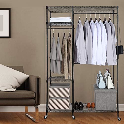 Heavy Duty Rolling Clothes Rack with Hanger Bar Contains 10 s hooks