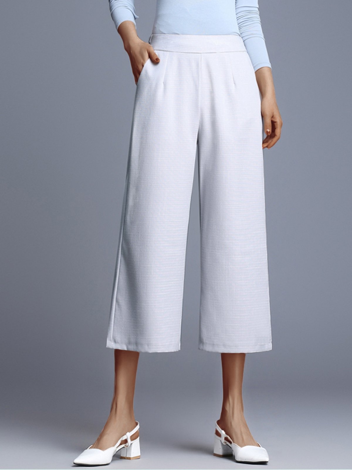 Plus Size Women Solid Loose Casual Wide Leg Pants