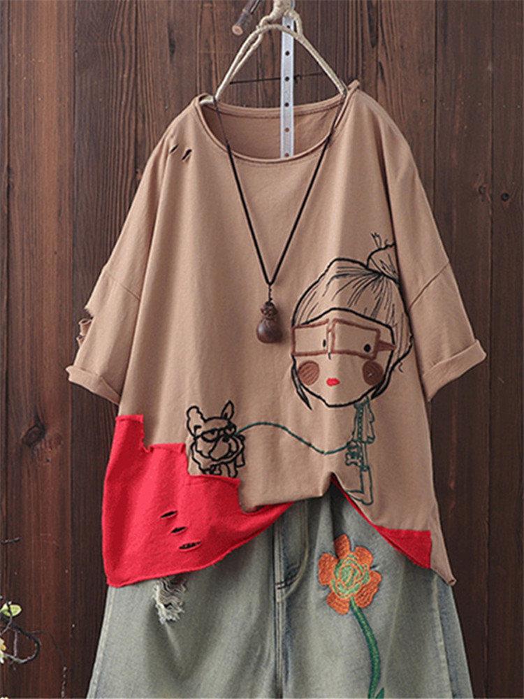 Short Sleeve Cotton-Blend Floral Casual Shirts & Tops