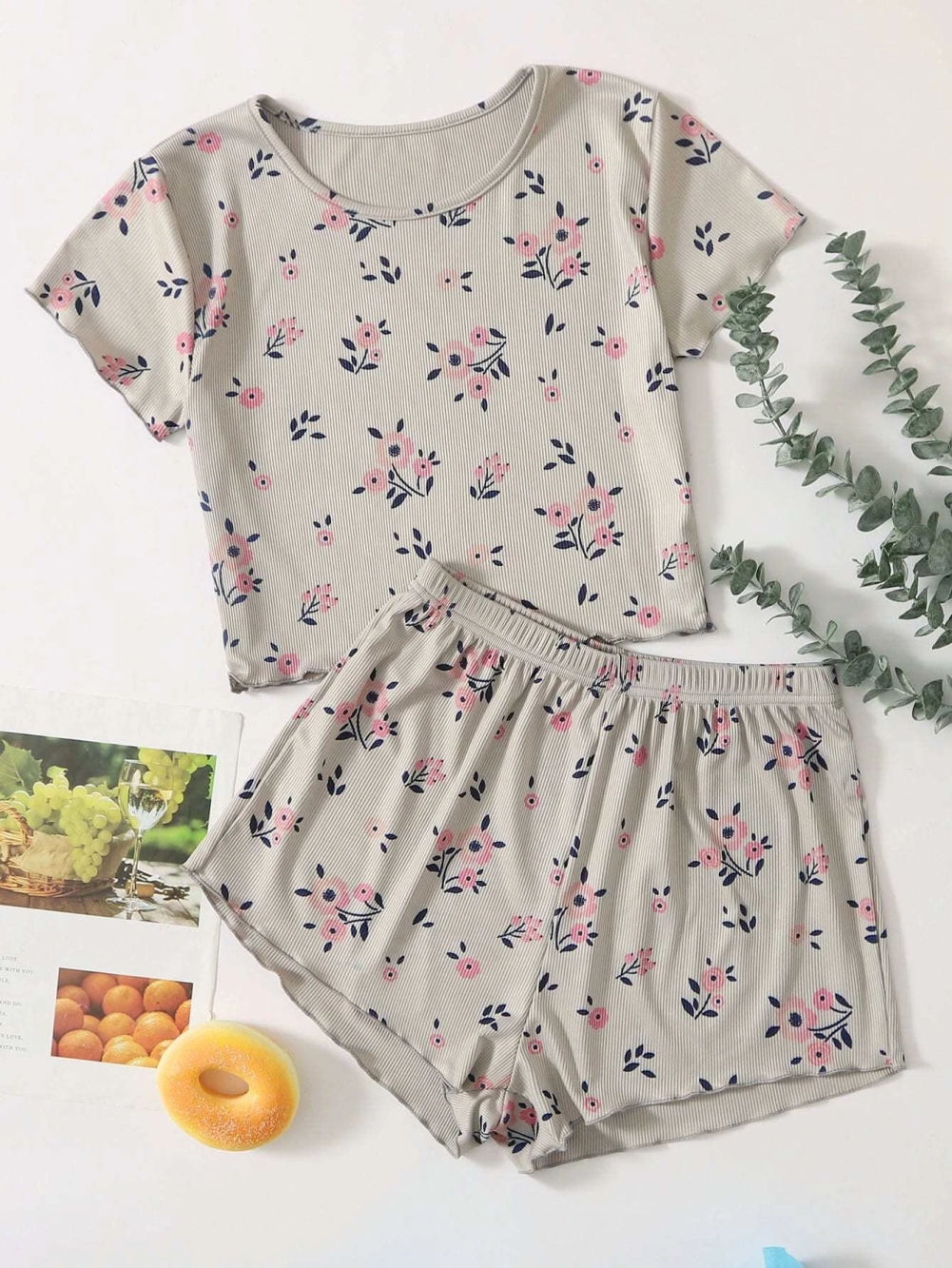 Women Summer Print Two Piece Shorts Pajama Set