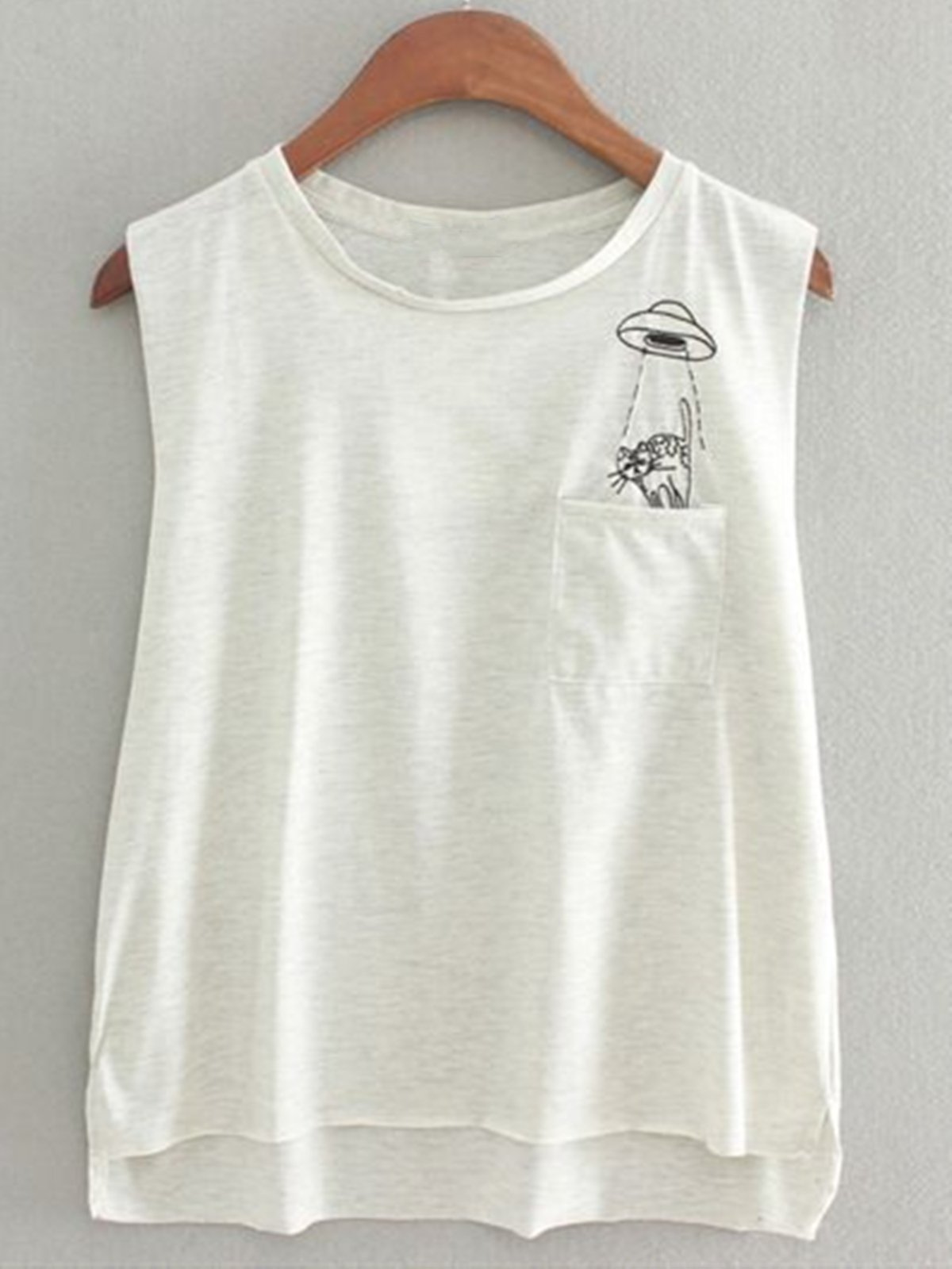 White Crew Neck Casual Sleeveless Abstract Shirts & Tops