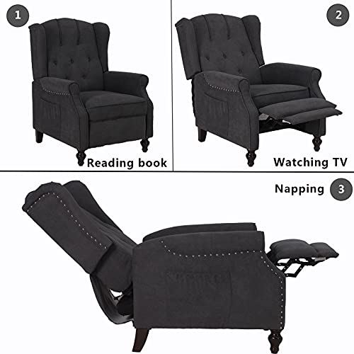 Recliner Chair w/ Massage and Heating w/ Wooden Legs and Wingback/2, Dark Gray