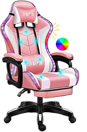 Full Massager Lumbar Support&Bluetooth Speaker Video Gaming Chairs W/Led Lights