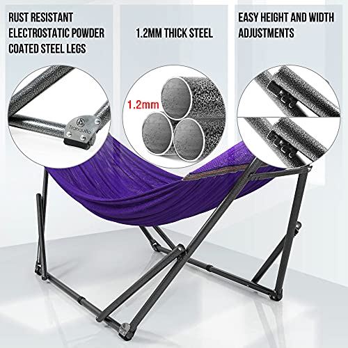 Collapsible Hammock, Adjustable Hammock Stand with 2 Layered Polyester Net �C Purple