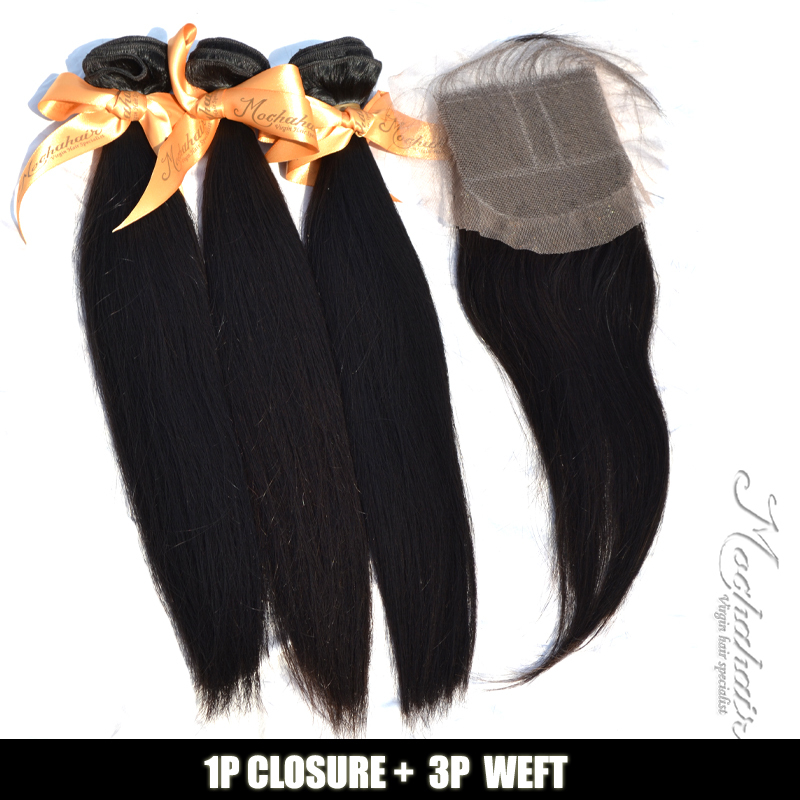Straight,1 Piece Lace Top Closure and 3Pcs Hair Bundle 100% Brazilian Virgin Hair Weft,4pcs/lot 12 -