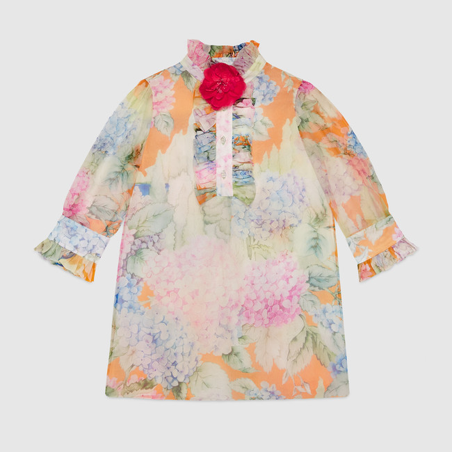 Children's hydrangea print silk dress