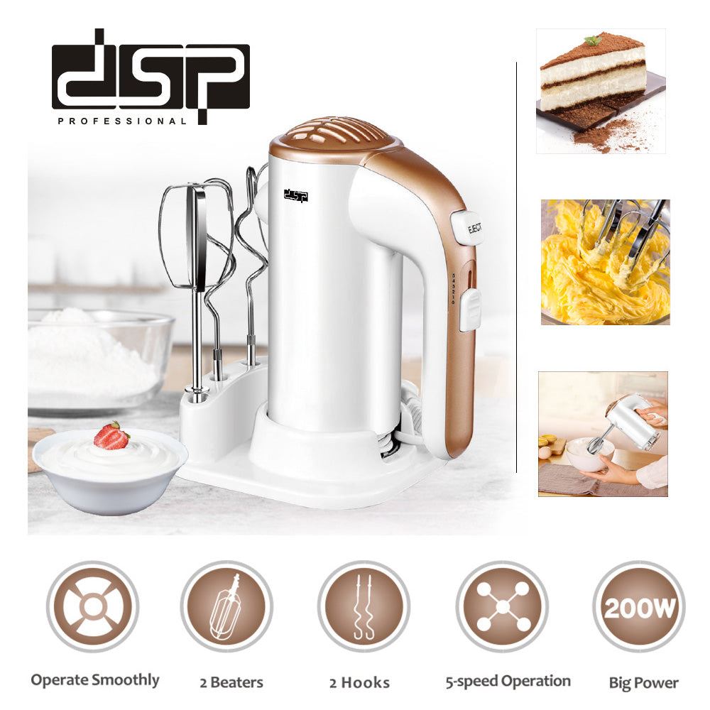 5-Speed Handheld Electric Mixer With Easy Eject Button, 2 Wired Beaters + 2 Dough Hooks Ultra Power 200W