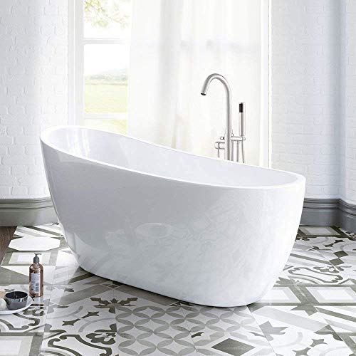 Acrylic Freestanding Bathtub Contemporary Soaking Tub with Brushed Nickel