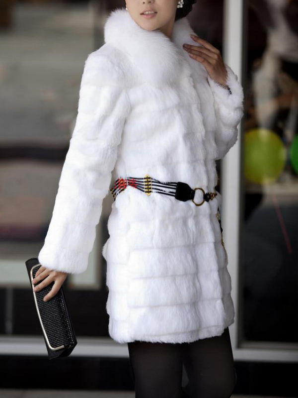 Warm Tie O-Neck Holiday Bodycon Faux Fur Coat