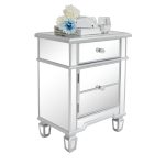 Mirror Surface Nightstand Bedside Table 1 Drawer 1 Door Side End Table Cabinet