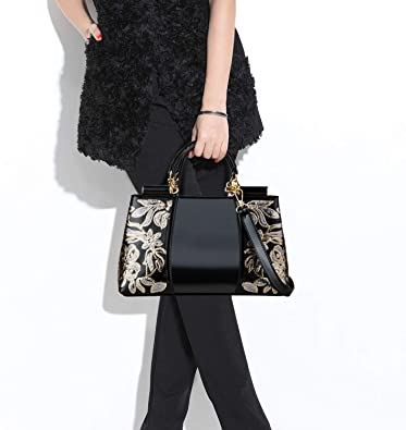 Nevenka Women Patent Leather Fashion Handbags, Black