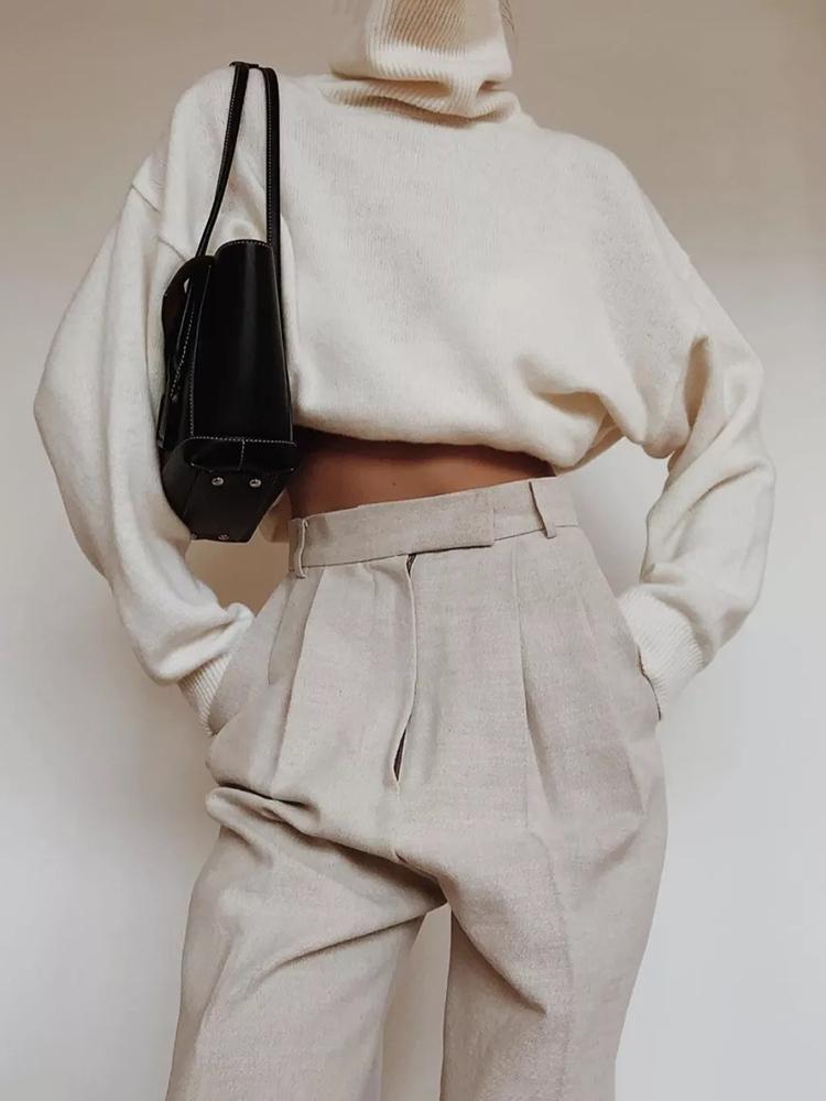 Women's Commuting Pure Color Shoulder Sleeve High Collar Sweater