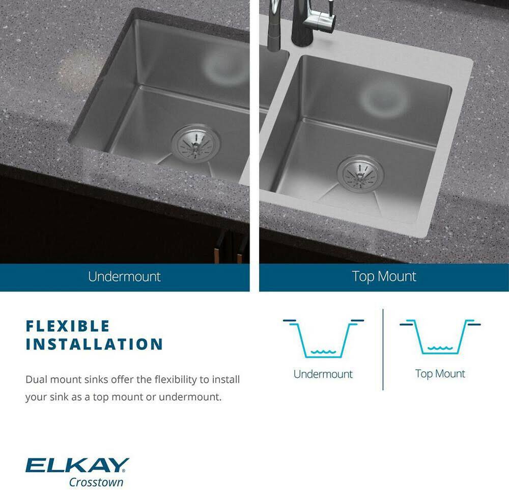 Elkay Crosstown Stainless Steel 30-1/2x22 x 18-1/2x22 x 10x22 Single Bowl Undermount Sink Kit EFRU281610TC