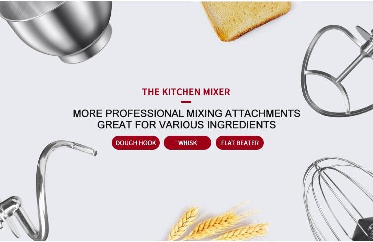 Stand Mixer Stainless Steel Bowl 6-speed Kitchen Food Blender Cream Egg Whisk Cake Dough Kneader