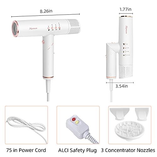 Foldable Hair Blow Dryers with 4 Settings, 3 Speed, 3 Temperatures,2 Nozzles