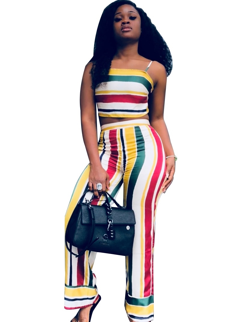 Striped Colorful Strap Top and Pants Set