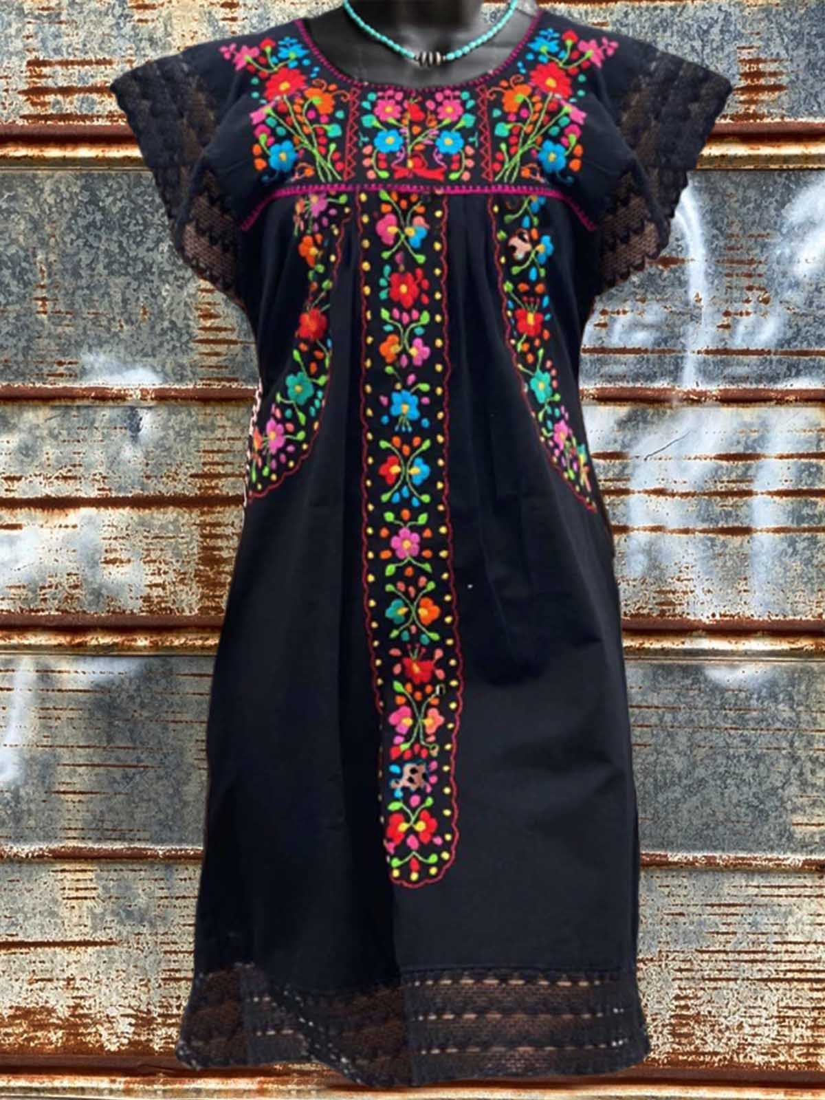 Floral Short Sleeve Vintage Crew Neck Dresses