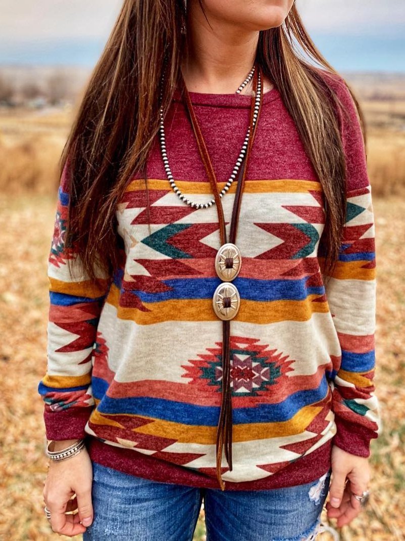 Geometric Long Sleeve Shirts & Tops