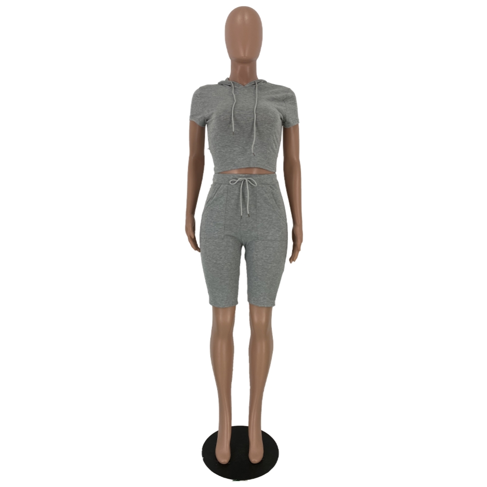 Summer Sports Two Piece Plain Short Set