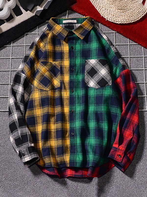 复制Men's Four Tone Patchwork Plaid Shirt