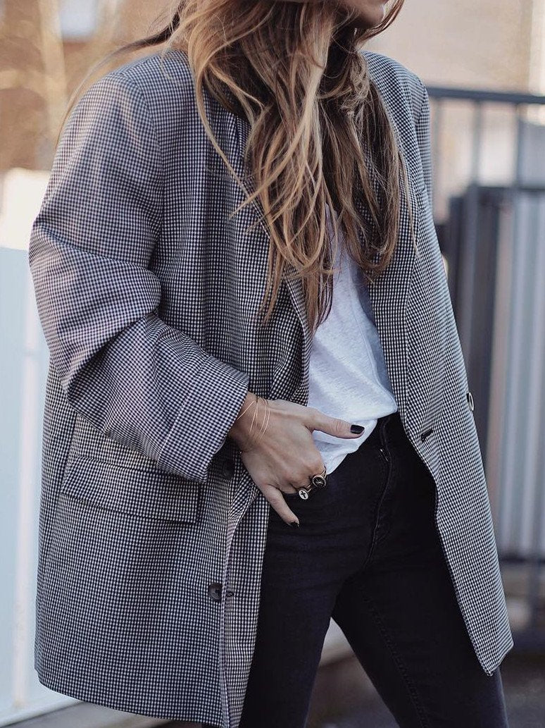 Plaid Elegant Buttoned Outerwear
