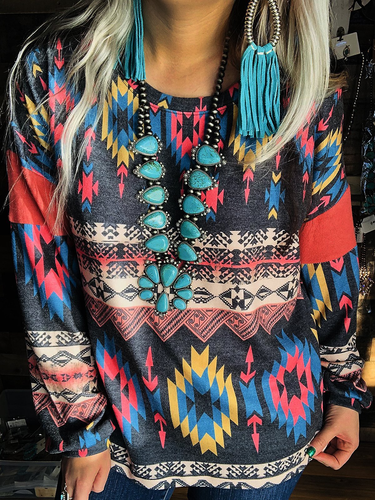 Printed Geometric Long Sleeve Casual Shirts & Tops