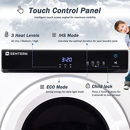 Compact Electric Clothes Dryer with Stainless Steel Tub, Easy Control Panel