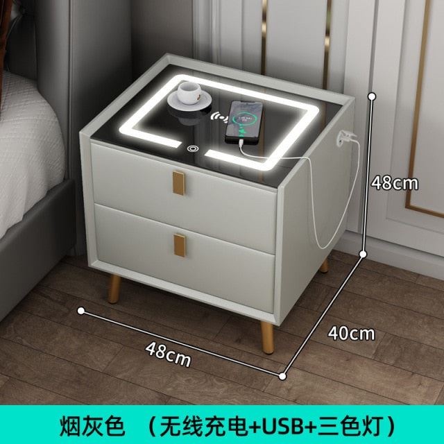 Nightstands Smart Bedside Cabinet Simple USB Wireless Charging with Lamp