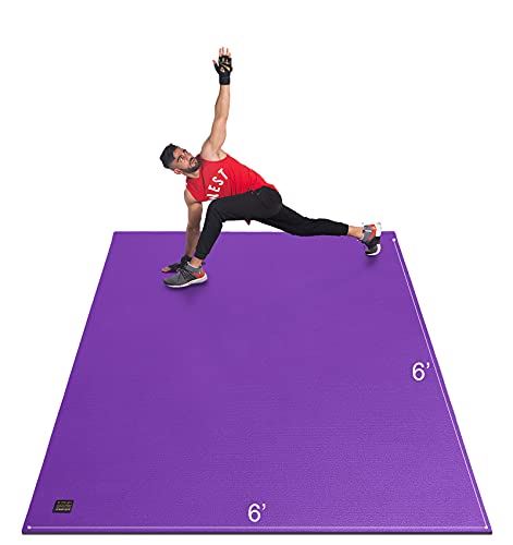 GXMMAT Large Exercise Mat 6��x6��x7mm, Workout Mats for Home Gym Flooring, Extra Wide and Thick Durable Cardio Mat- Purple & Grey