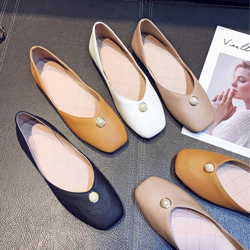 Yellow Flat Heel Imitation Pearl Casual All Season PU Flat