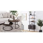 Stella Round Modern Nesting Coffee Set of 2 w/ Wood Drawers & Steel Frame/3-Shelf