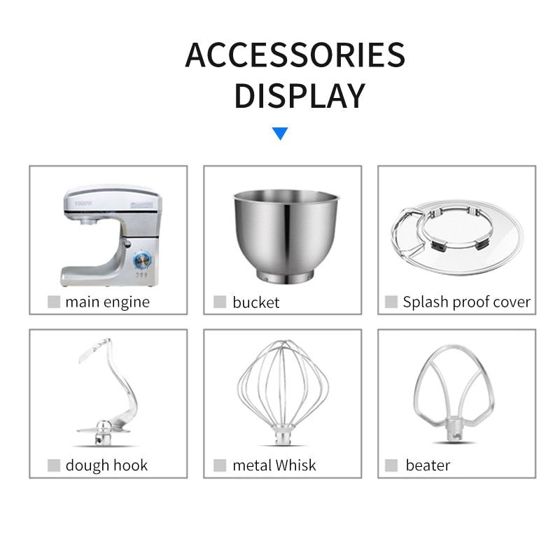 1500W Stand Mixer Professional Kitchen Aid Food Blender Cream Whisk Cake Dough Mixers