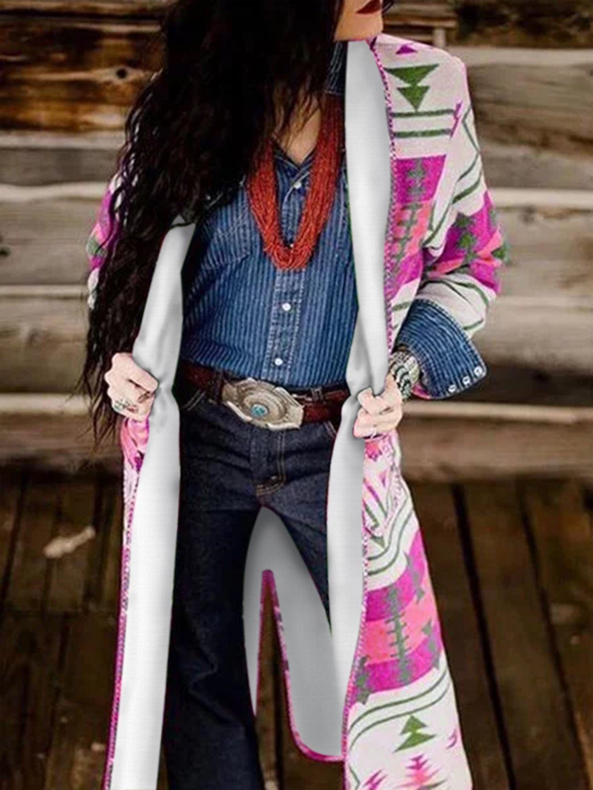 Tribal Printed Shawl Collar Cardigan