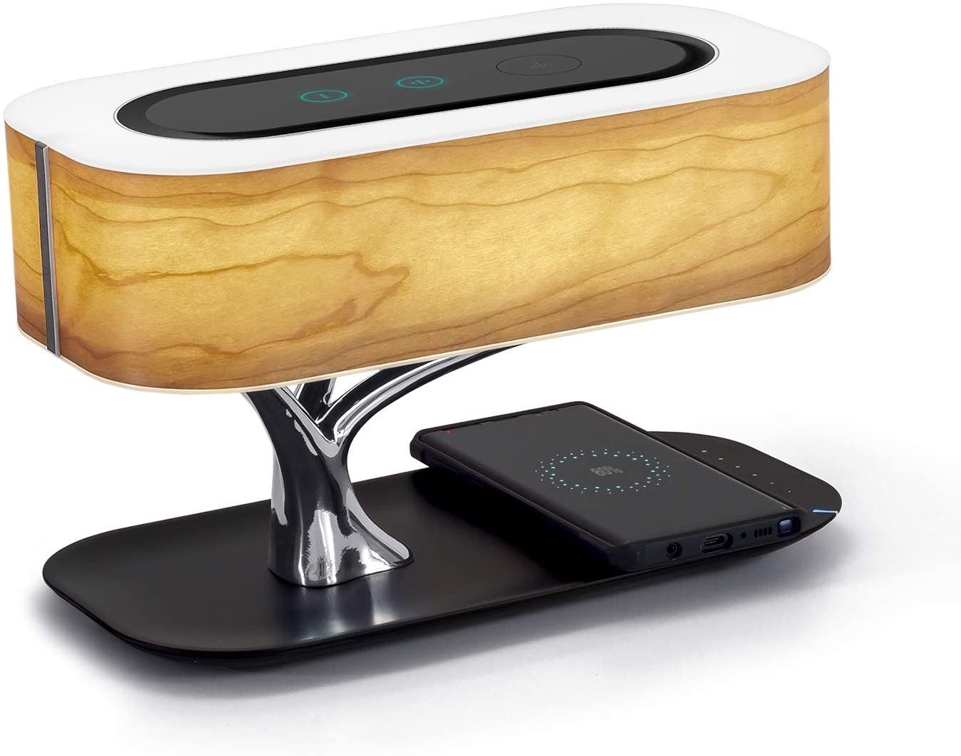 Bedside Lamp with Bluetooth Speaker and Wireless Charger.
