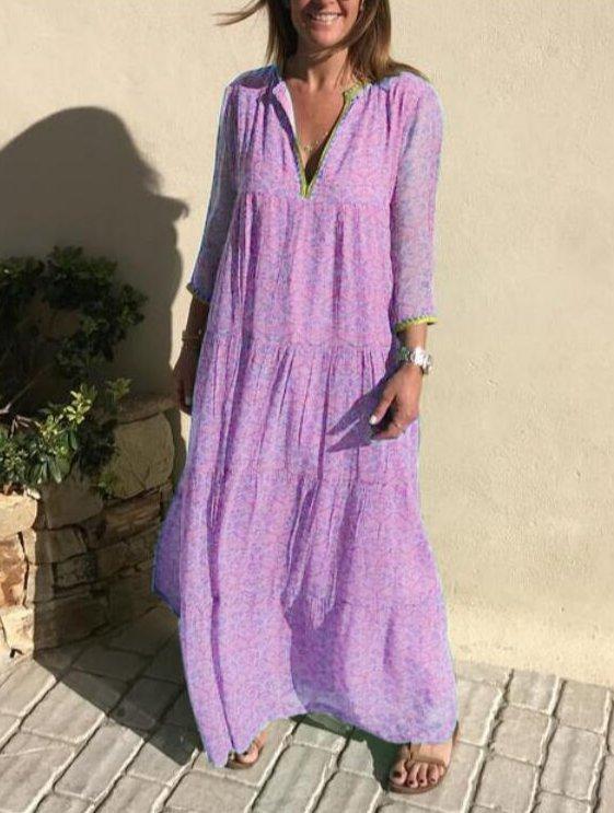 Boho Floral A-Line Long Sleeve Chiffon Dresses