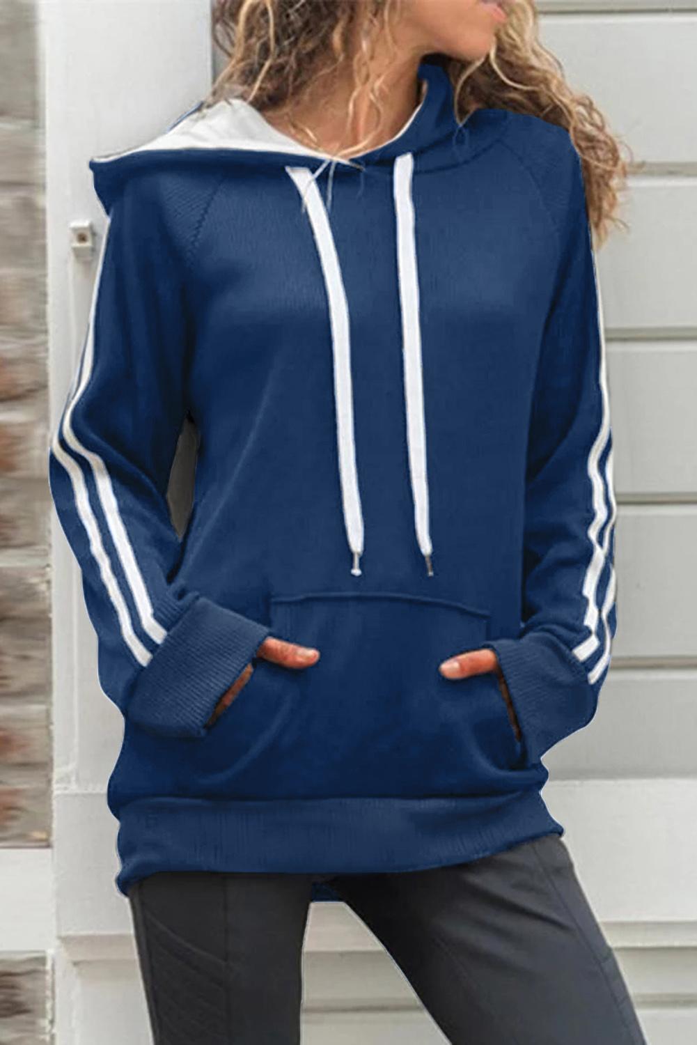 Blue Basic Cotton Hoodie with Kangaroo Pocket