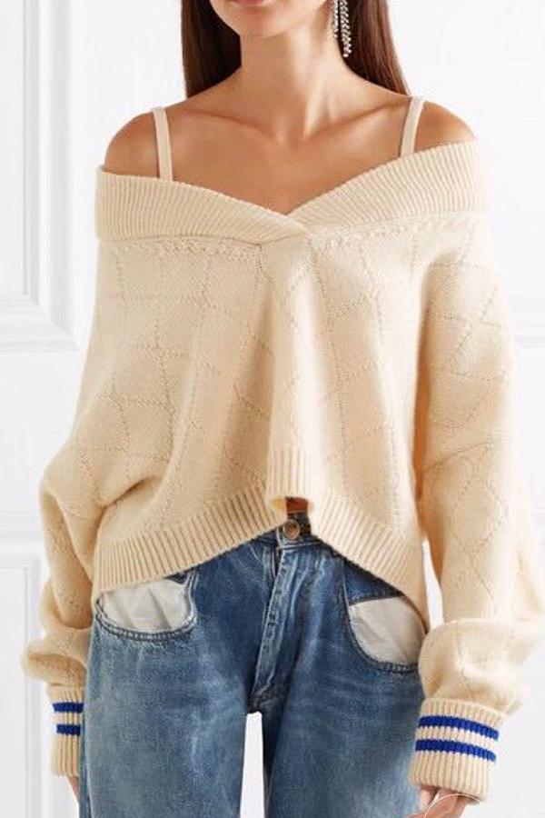 Fashion V-Neck Sling Strapless Sweater