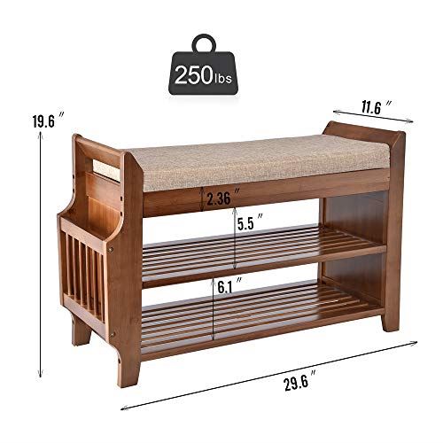 Bamboo Shoe Rack Bench with Removable Cushion Hidden Drawer and Umbrella Stand