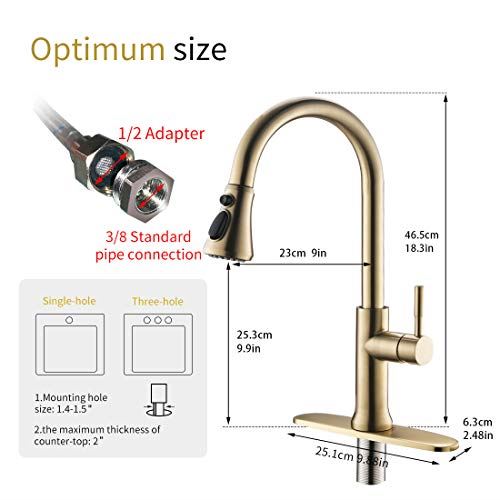 Single Handle Stainless Steel Brushed Gold Kitchen Sink Faucet