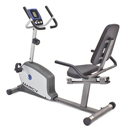 Marcy Recumbent Exercise Bike with Adjustable Seat and 8 Resistance Levels- Grey