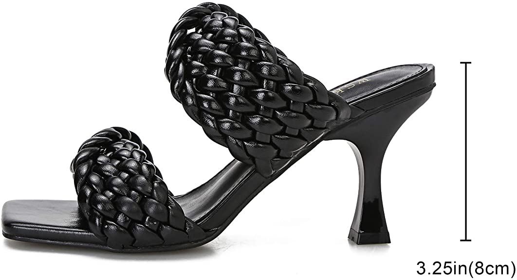 Women’s Stiletto Mules Sandals Slip On Square Open Toe