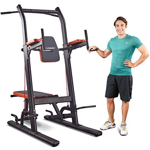 HARISON Multifunction Power Tower Pull Up Dip Station with Bench Adjustable Height for Home Gym