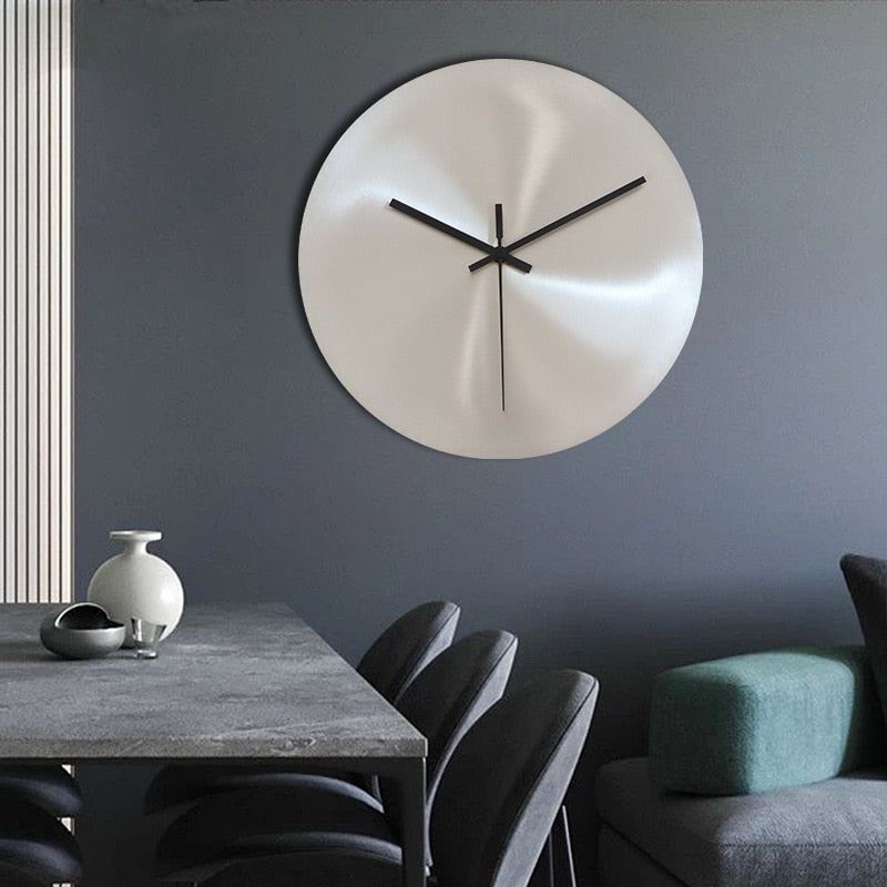 Modern minimalist industrial style silver living room wall clock without number