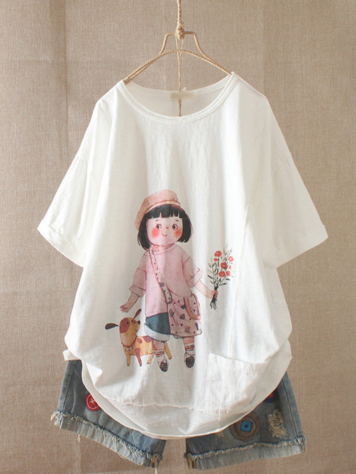 Casual Short Sleeve Round Neck Plus Size Tops